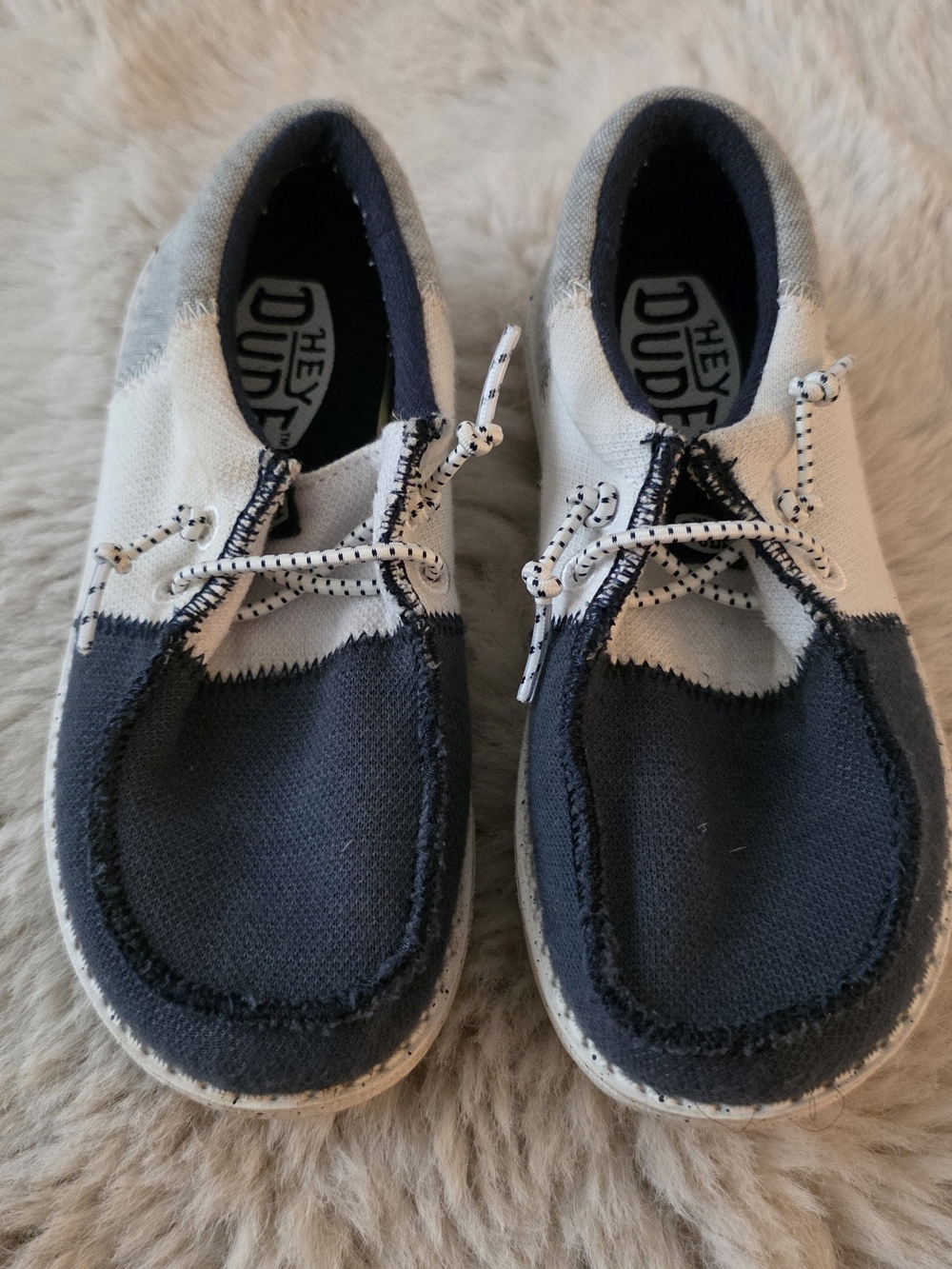 Hey Dude Kids Navy and White Slip-On Canvas Sneakers
